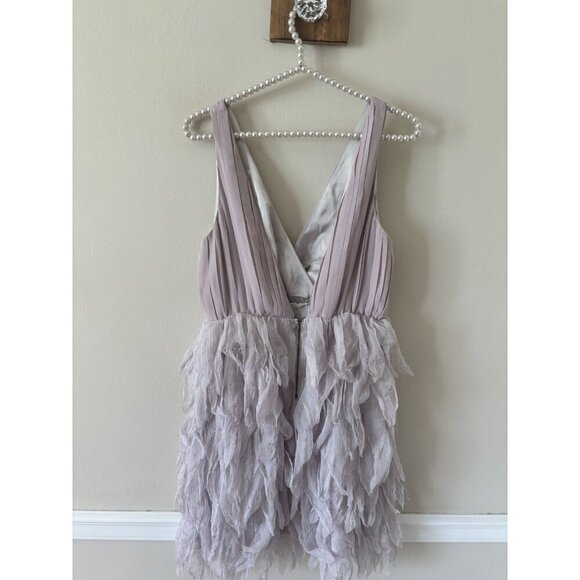 ArK&Co Womens Size L Lavender Feather Mini Dress Sleeveless Pleated Bodice - Picture 4 of 6